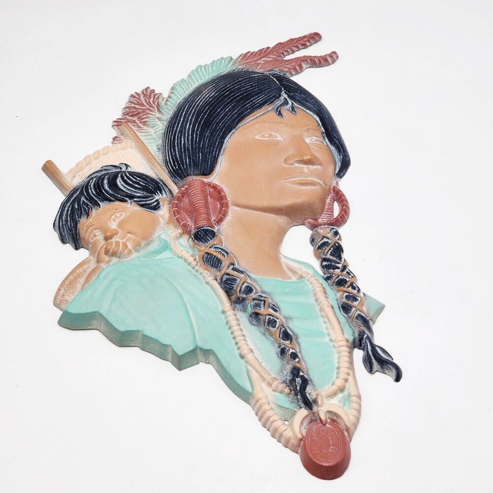Vintage Sexton Cast Metal Wall Plaque Native American Indian Woman Papoose Baby